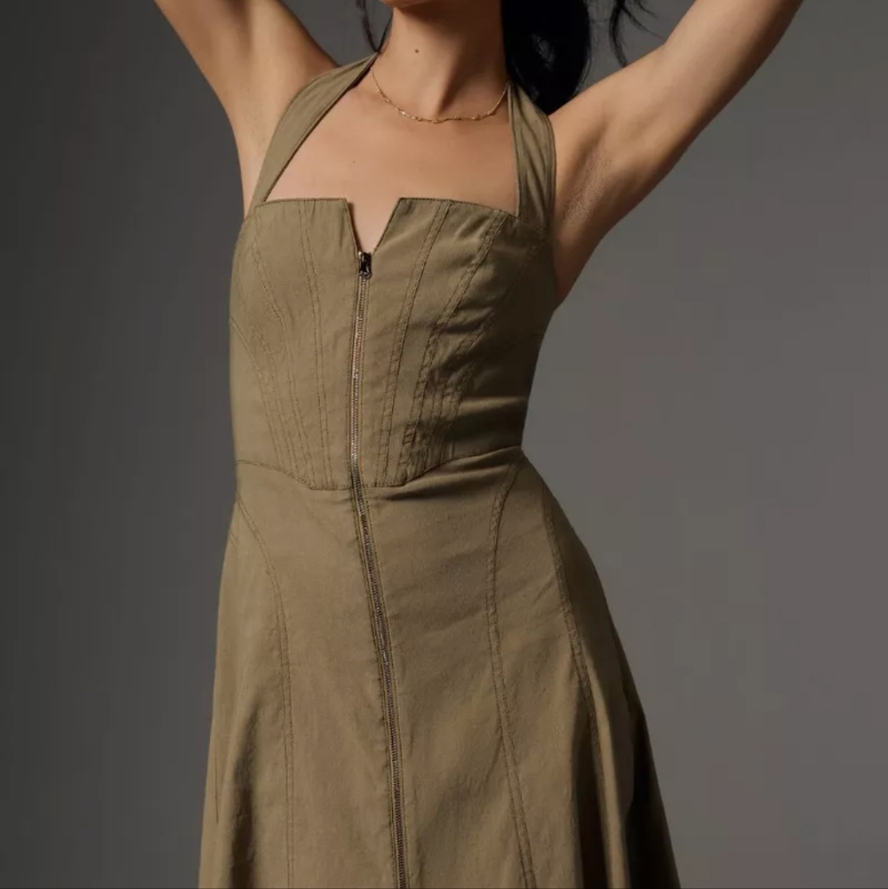 NWOT by Anthropologie green zips front dress